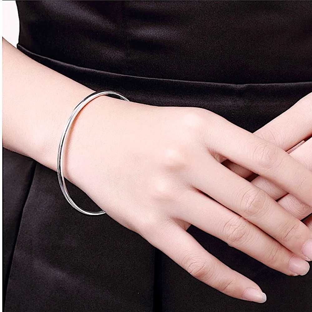 Sterling Silver Thin Minimalist Bangle Stackable Bracelet - Picture 7 of 9